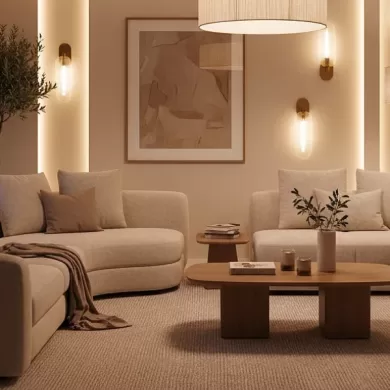 Modern salon aydınlatması, katmanlı warm LED ışık sistemi